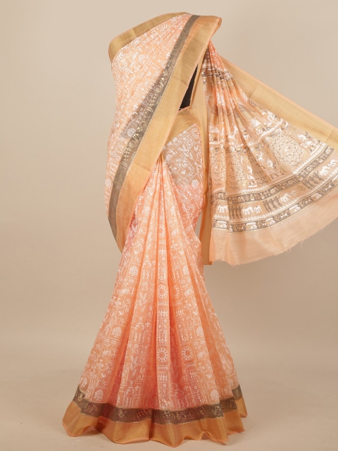 

Pothys Peach-Coloured & White Saree