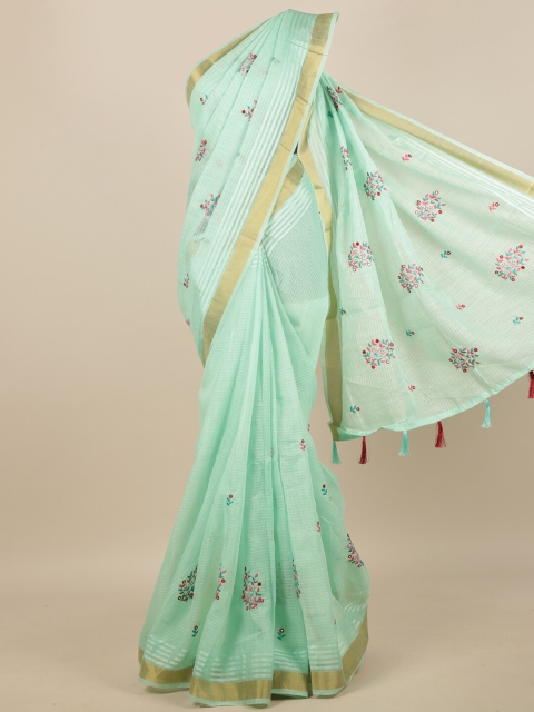 

Pothys Green & Gold-Toned Floral Saree