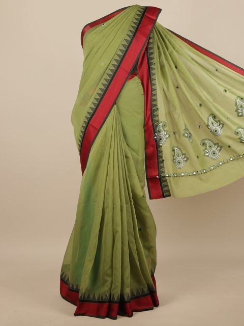 

Pothys Green & Red Ethnic Motifs Embroidered Saree