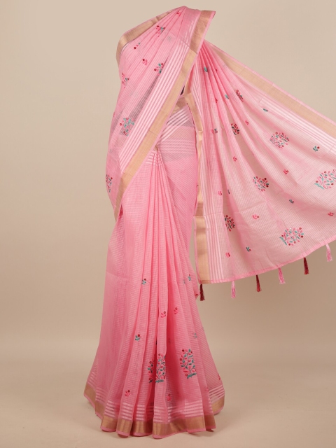 

Pothys Pink & Gold-Toned Floral Saree