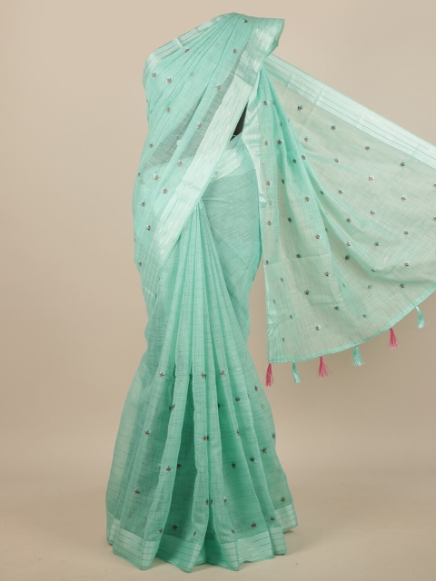 

Pothys Sea Green & Silver-Toned Floral Saree