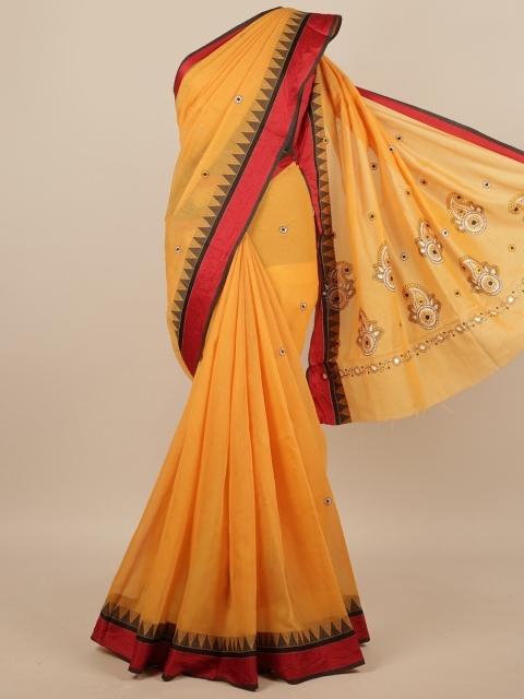 

Pothys Mustard & Red Floral Saree