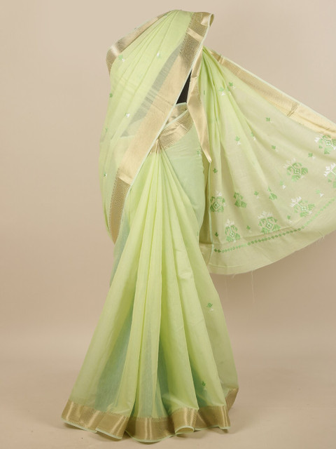 

Pothys Green & Gold-Toned Ethnic Motifs Zari Saree