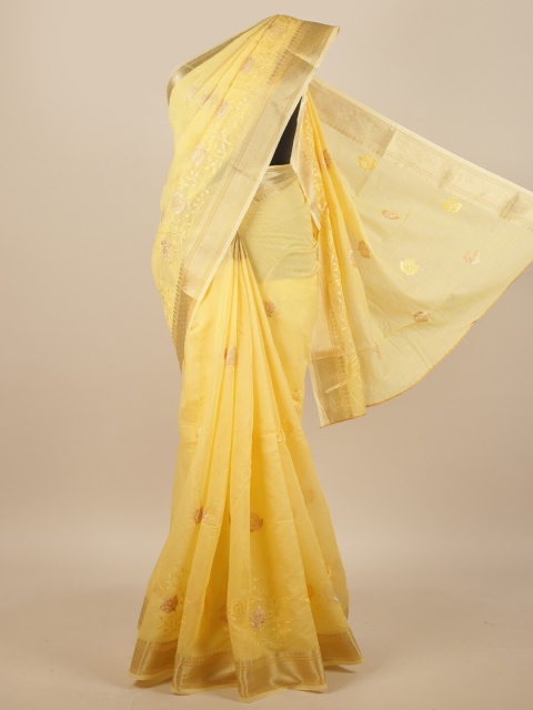 

Pothys Yellow Floral Embroidered Saree