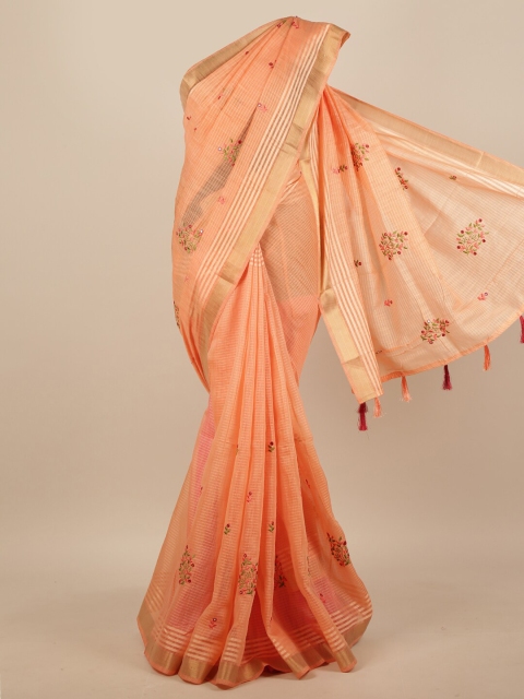 

Pothys Peach-Coloured Floral Saree