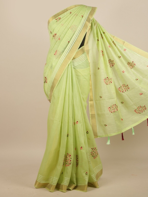 

Pothys Green & Red Floral Embroidered Heavy Work Saree