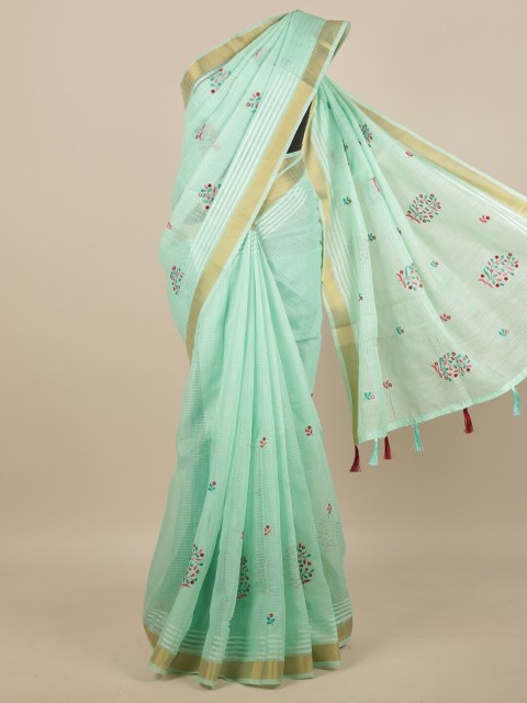 

Pothys Sea Green Floral Heavy Work Saree
