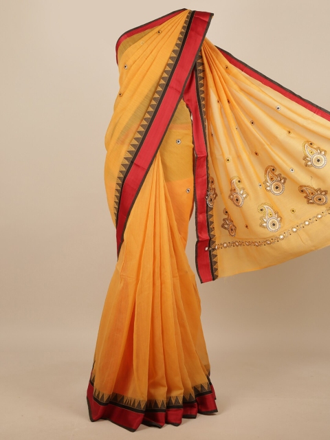 

Pothys Mustard & Red Ethnic Motifs Saree