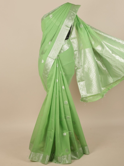 

Pothys Green & Silver-Toned Woven Design Saree