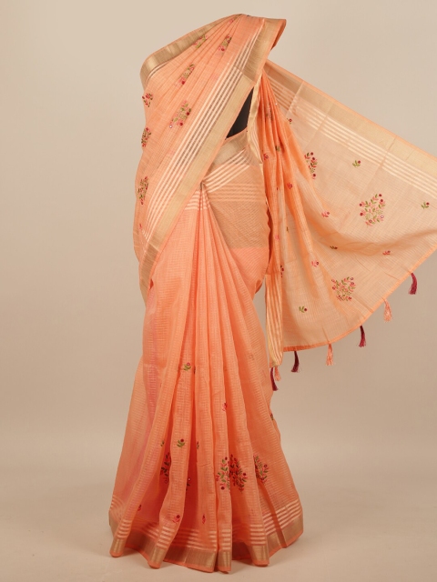 

Pothys Peach-Coloured Floral Saree
