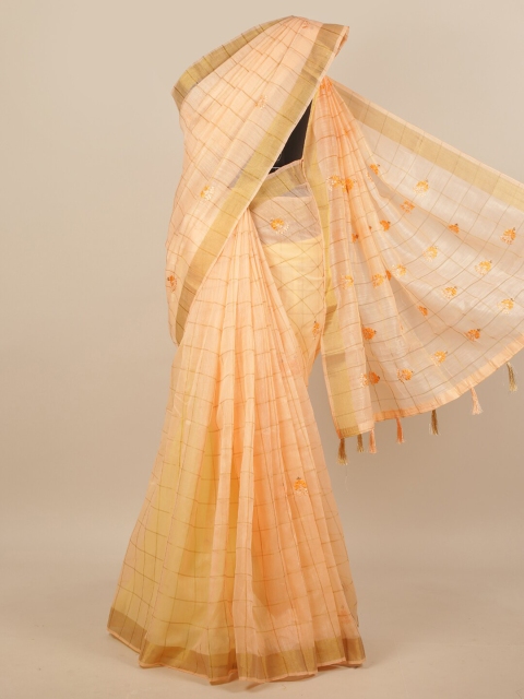 

Pothys Peach-Coloured & Yellow Floral Saree