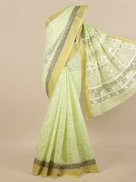 

Pothys Green & White Ethnic Motifs Saree