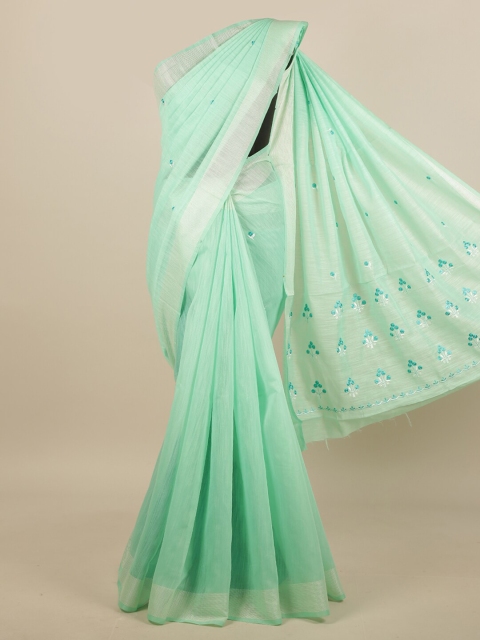 

Pothys Sea Green & Silver-Toned Ethnic Motifs Saree