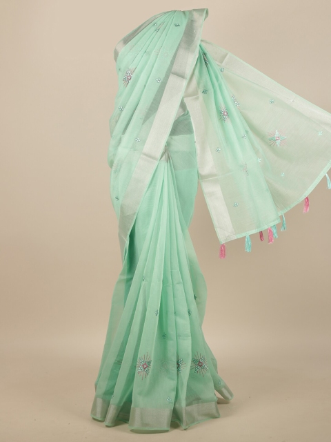

Pothys Sea Green Floral Cotton Blend Saree