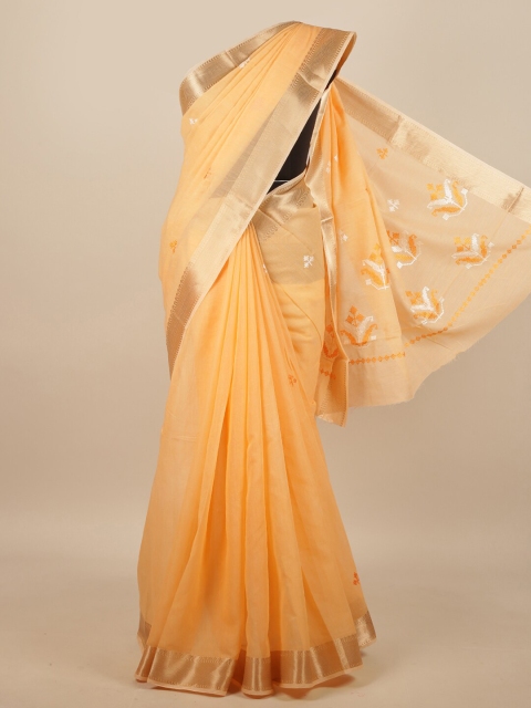 

Pothys Orange & Gold-Toned Ethnic Motifs Embroidered Saree