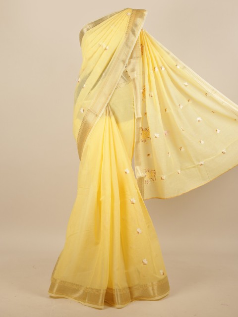 

Pothys Yellow Ethnic Motifs Embroidered Saree