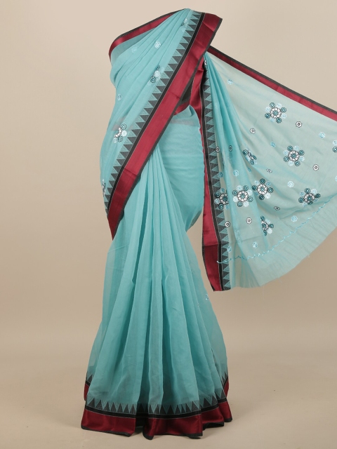 

Pothys Blue & Red Floral Embroidered Saree