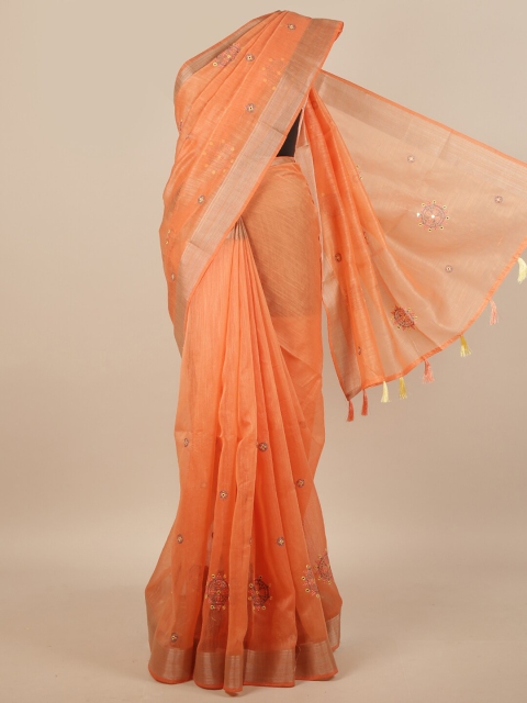 

Pothys Orange Ethnic Motifs Embroidered Saree