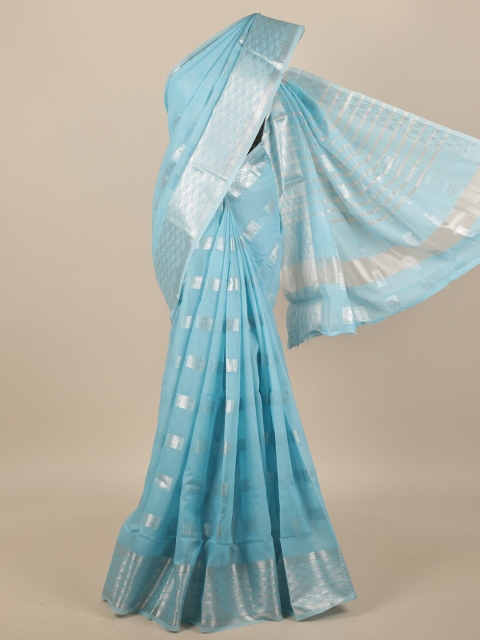 

Pothys Blue & Silver-Toned Woven Design Saree