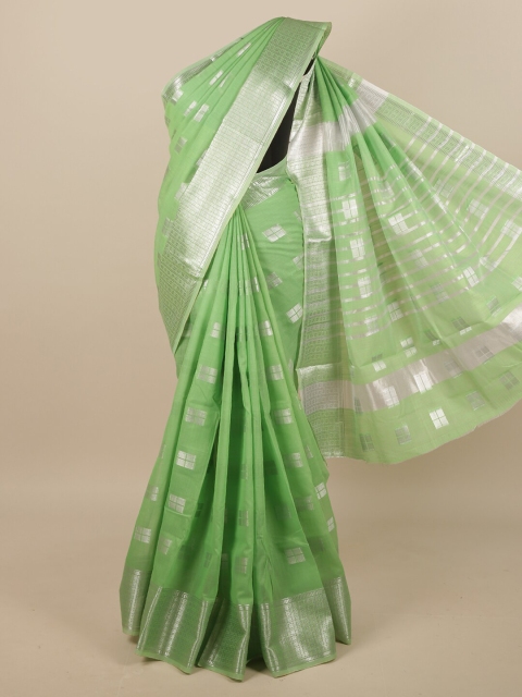 

Pothys Green & Silver-Toned Cotton Blend Saree