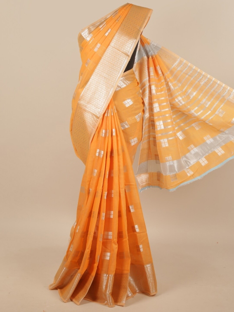 

Pothys Orange & Silver-Toned Cotton Blend Saree