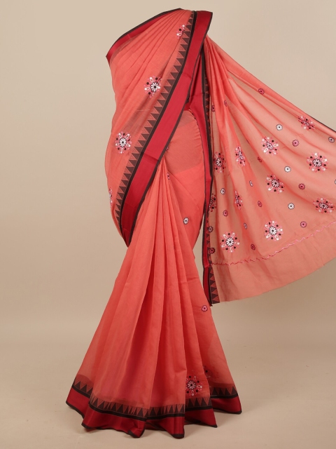 

Pothys Pink & Red Floral Embroidered Saree