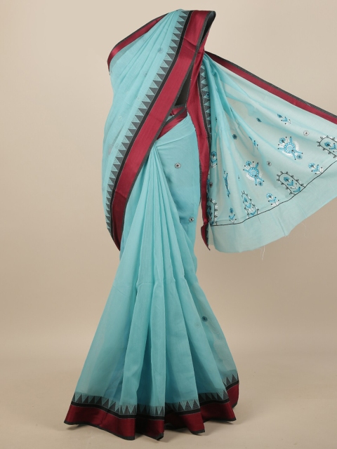 

Pothys Blue & Maroon Embroidered Cotton Blend Saree