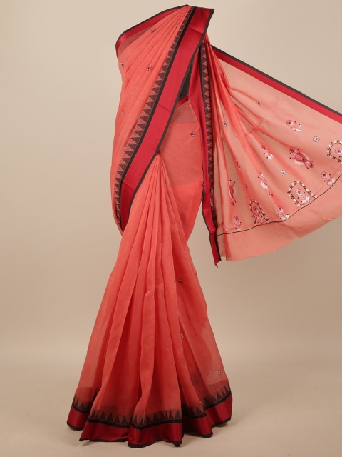 

Pothys Pink & Maroon Ethnic Motifs Embroidered Saree