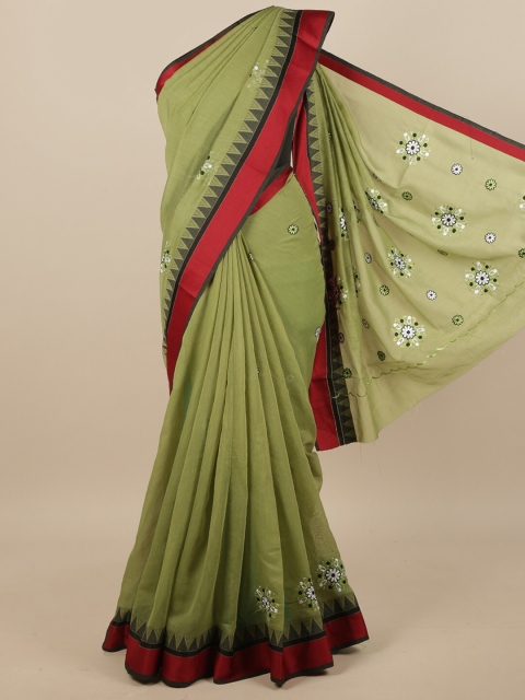 

Pothys Green & Red Floral Embroidered Saree