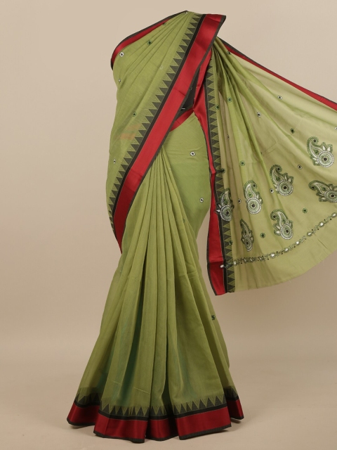 

Pothys Green & Red Embroidered Cotton Blend Saree