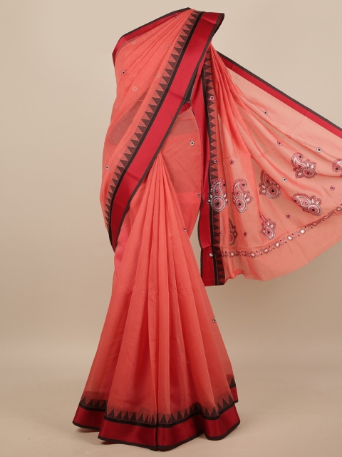 

Pothys Pink & Maroon Ethnic Motifs Embroidered Saree