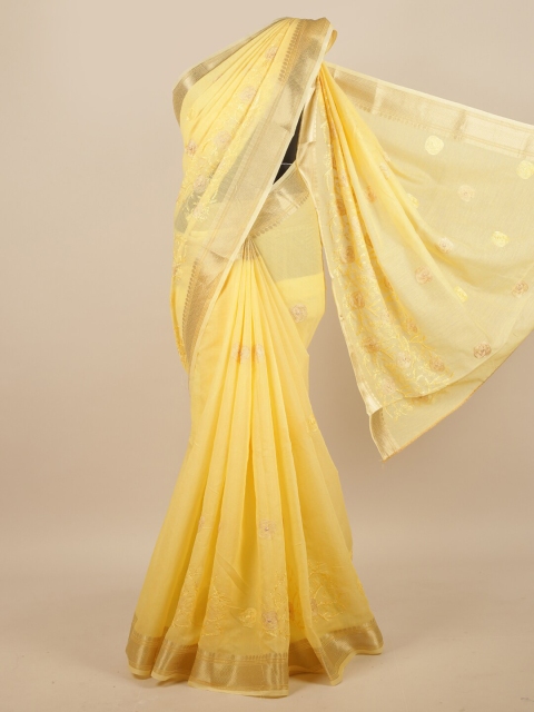

Pothys Yellow & Gold-Toned Ethnic Motifs Embroidered Saree