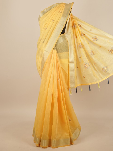 

Pothys Yellow Ethnic Motifs Embroidered Saree