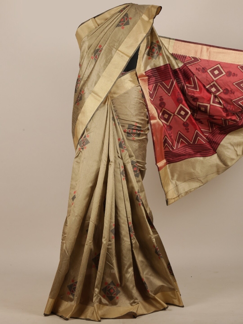 

Pothys Tan & Red Zari Jute Silk Saree