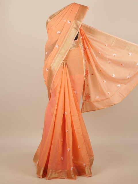 

Pothys Peach-Coloured Ethnic Motifs Embroidered Saree