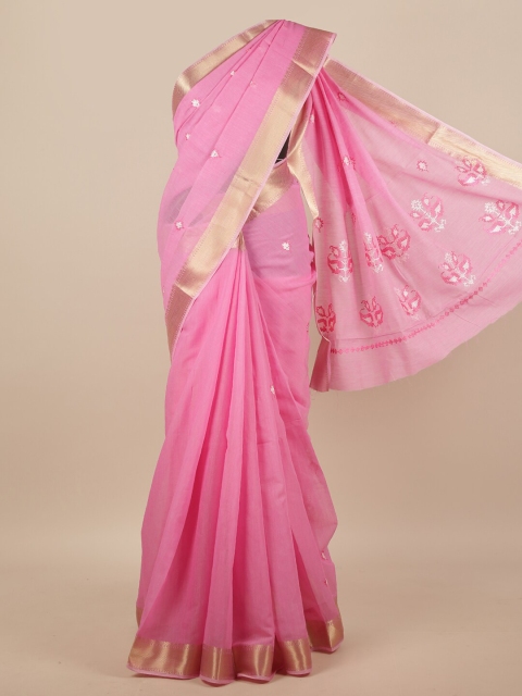 

Pothys Pink Ethnic Motifs Embroidered Saree