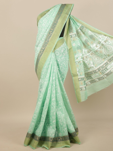 

Pothys Sea Green & White Ethnic Motifs Saree