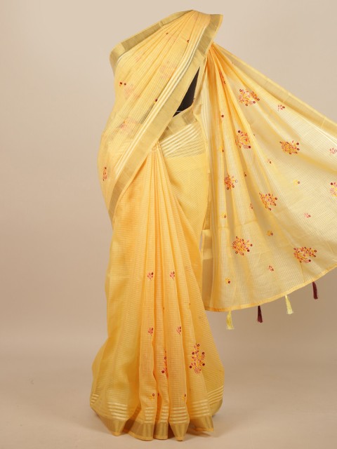 

Pothys Yellow Floral Sequinned Saree