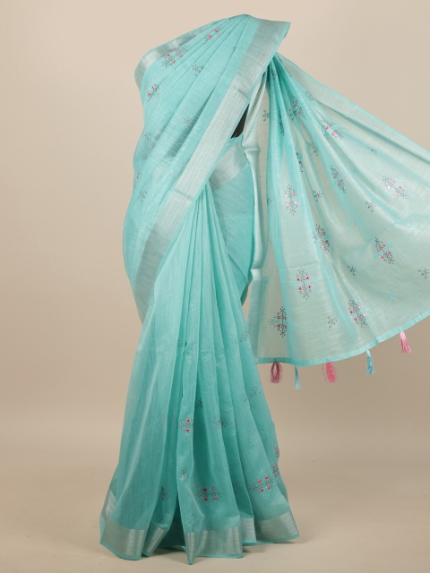 

Pothys Blue Ethnic Motifs Embroidered Saree