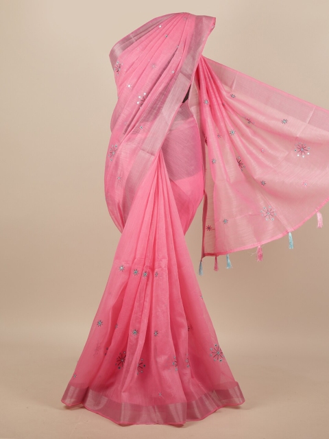 

Pothys Pink Floral Embroidered Saree