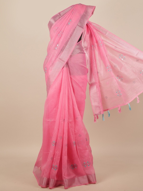 

Pothys Pink Ethnic Motifs Embroidered Saree