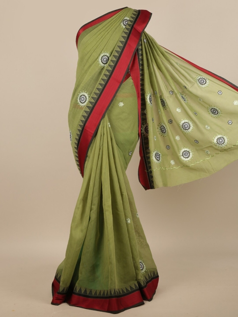 

Pothys Green & Red Ethnic Motifs Embroidered Saree