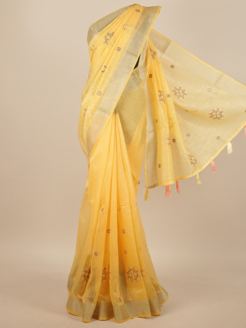 

Pothys Yellow Ethnic Motifs Embroidered Saree