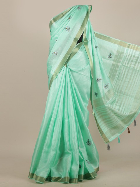 

Pothys Green Floral Embroidered Jute Silk Saree