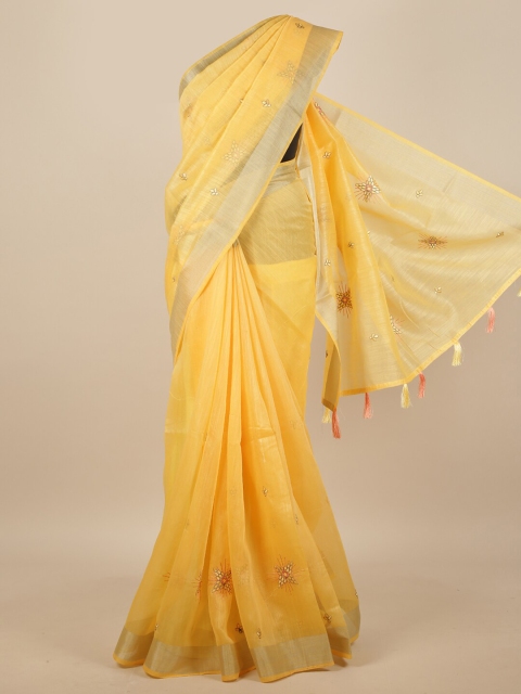 

Pothys Yellow Floral Embroidered Saree