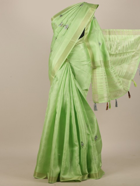 

Pothys Green Ethnic Motifs Embroidered Jute Silk Saree