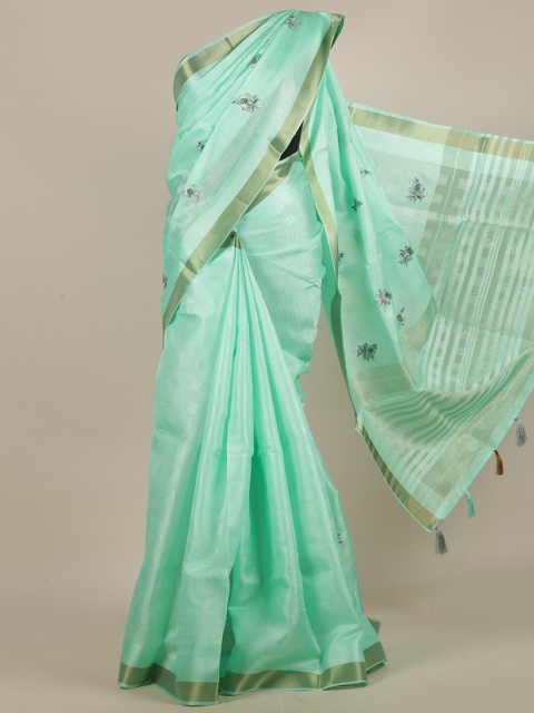 

Pothys Sea Green Floral Embroidered Jute Silk Saree