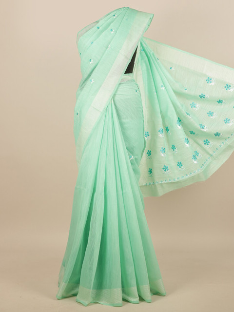 

Pothys Sea Green Ethnic Motifs Embroidered Saree