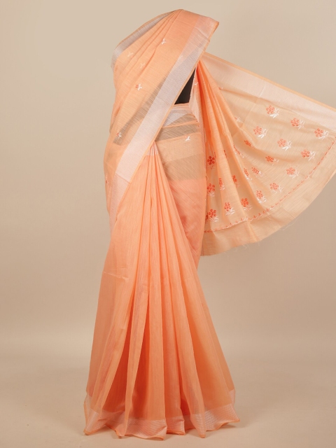 

Pothys Peach-Coloured Floral Embroidered Saree