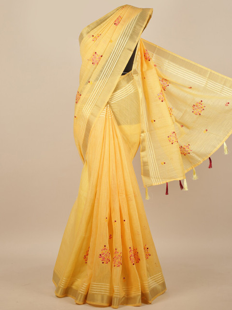 

Pothys Yellow Floral Embroidered Saree